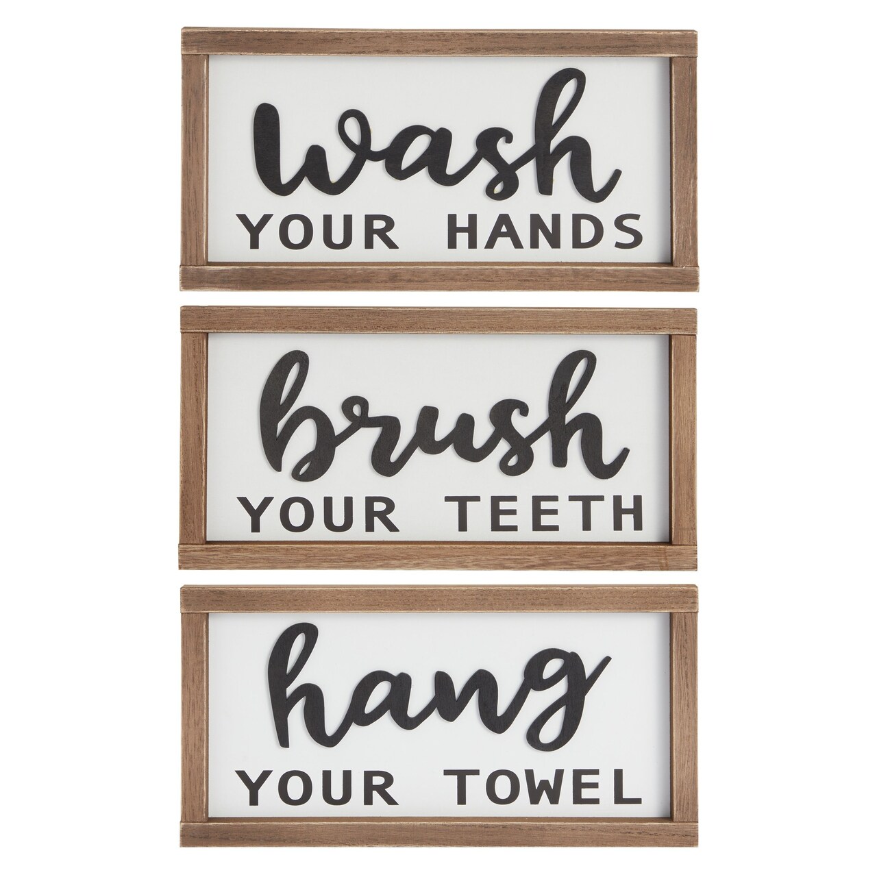 3 Piece Bathroom Sign Wall Decor, Wash Your Hands, Brush Your Teeth, Hang Your Towel, Rustic Hanging Sign 12 x 6 In)